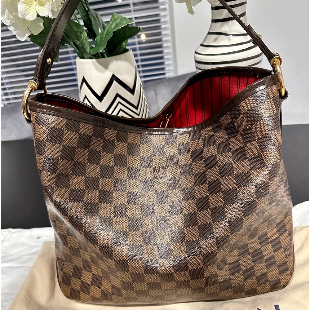 Louis Vuitton damier ebene delightful MM hobo bag purse with dust bag authentic